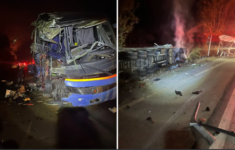 Grave acidente envolvendo ônibus e caminhão deixa dois mortos e mais de 40 feridos na BR-020