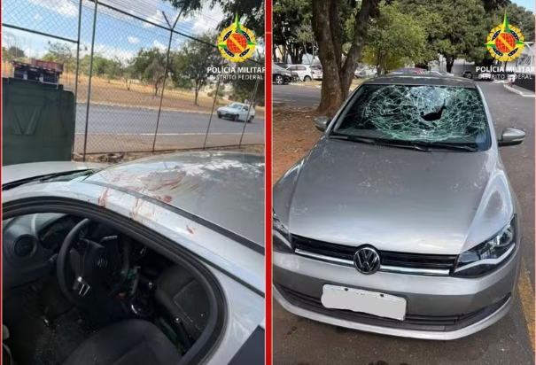 Homem tem “ataque de ciúmes” no DF, destrói carro e fica preso ao para-brisa em movimento